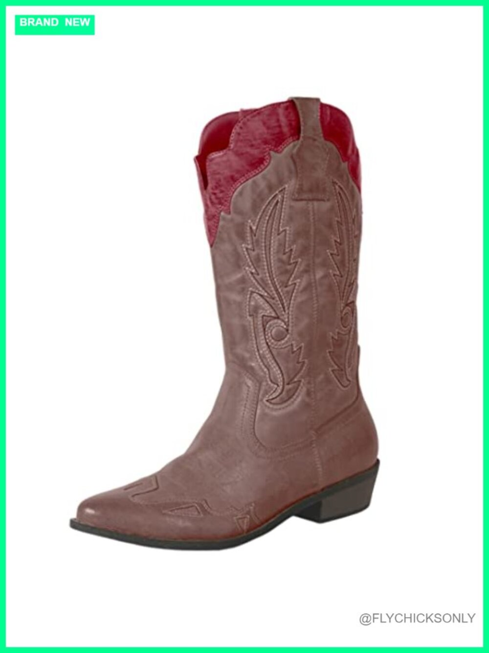 Faux Leather Western Boot Mid-Calf Block Heel Pointed Toe Pull-On